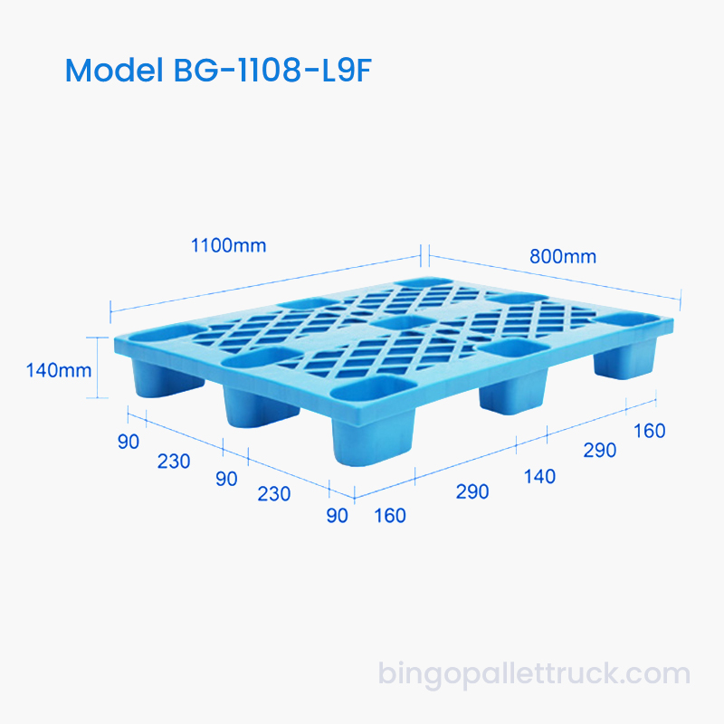 パレットジャッキ用の4方向エントリー付き1100x800mm軽量プラスチックパレット