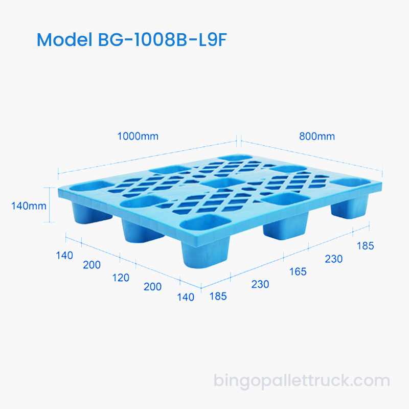 1000x800mm 射出成形プラスチックパレット産業用保管用軽量 9 脚パレット