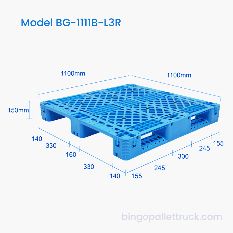 物流用スチール補強付き1100x1100mmプラスチックパレット3ランナー