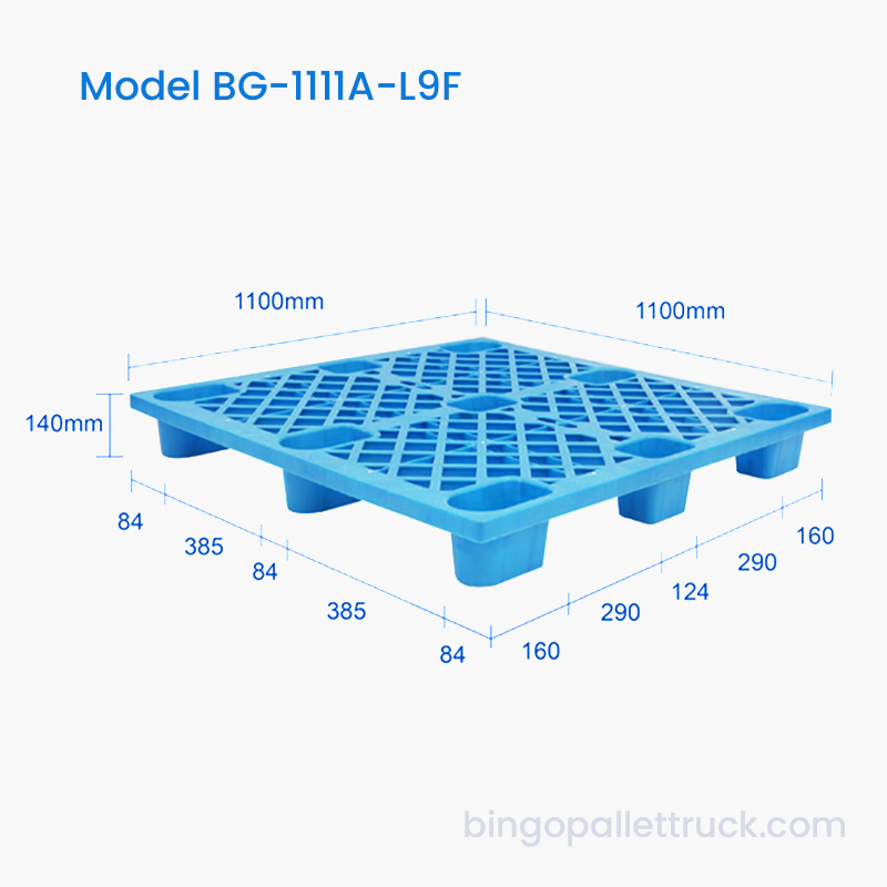 1100x1100mm 軽量 9 脚プラスチックパレット、パレットジャッキ用 4 方向エントリー付き