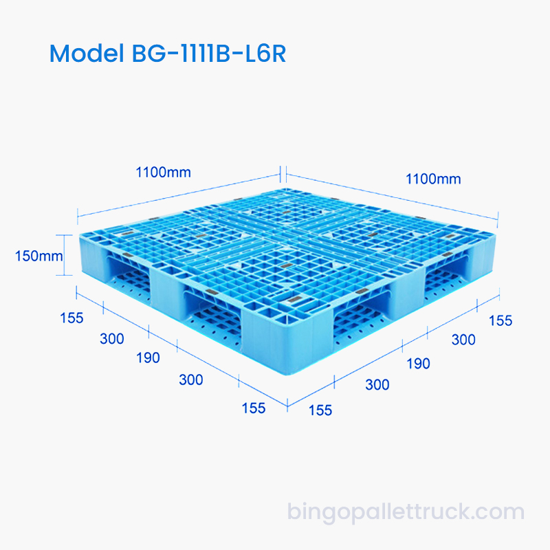 1100x1100mm冷蔵倉庫用6ランナープラスチックパレット