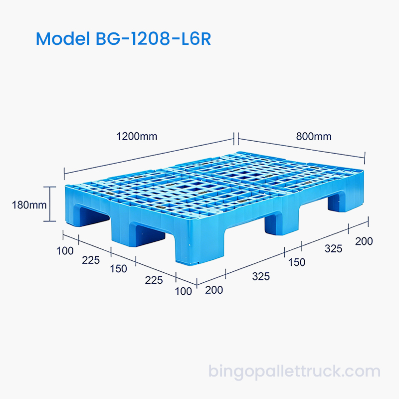 1200x800mm倉庫用強化6ランナープラスチックパレット