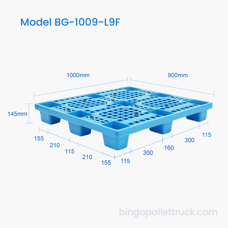 1000x900mm 片面軽量プラスチックパレット、グリッドデッキおよび 9 フィート付き