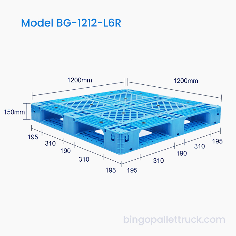 1200x1200mm 6 ランナープラスチックパレット、重荷重用の強化ベース付き