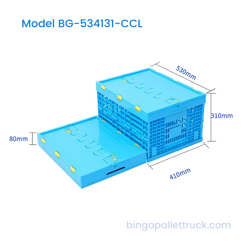 工場作業場用の蓋付き53L折りたたみ式プラスチック箱